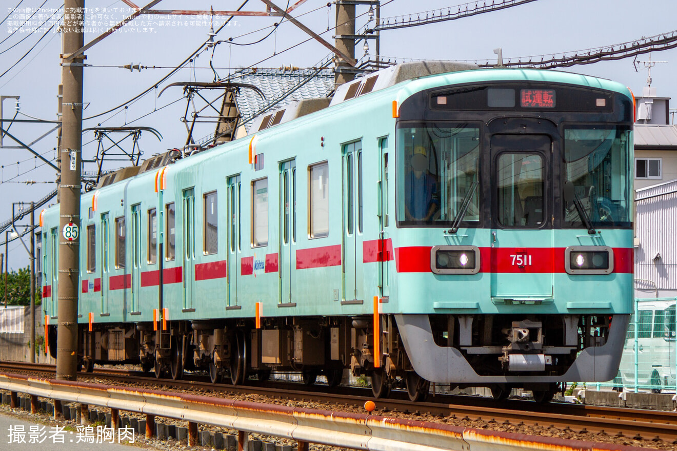 【西鉄】7000形7111Fが甘木線内にて試運転を実施の拡大写真