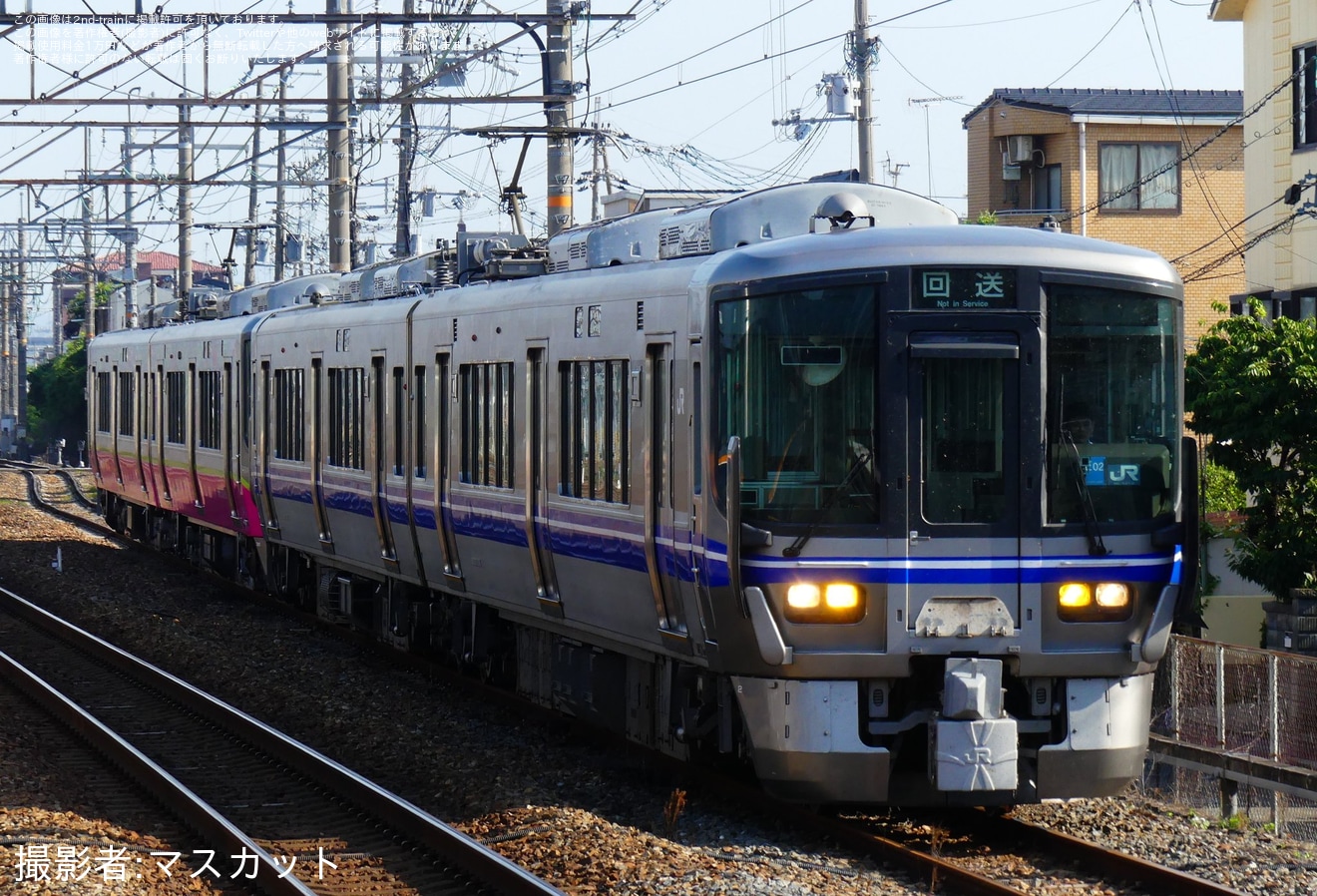【ハピライン】521系HF05編成吹田総合車両所本所出場回送の拡大写真