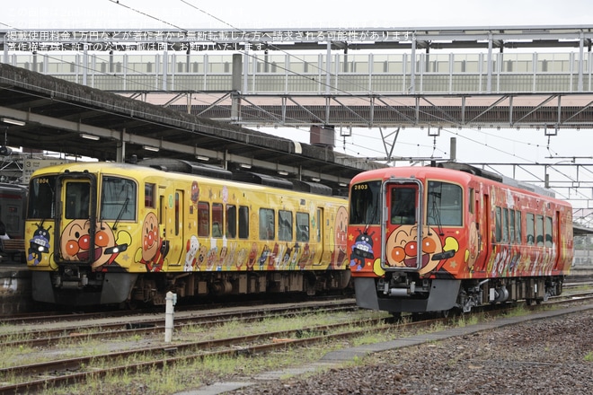 多度津駅で撮影された【JR四】2700系気動車2803号車「あかいアンパンマン列車」が多度津工場出場