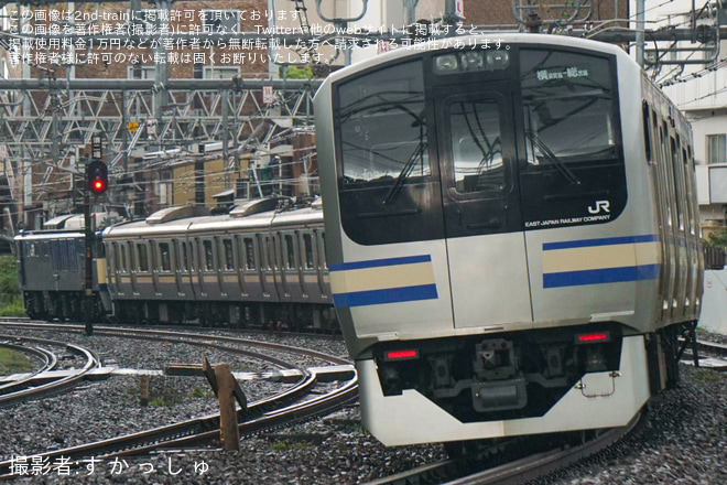戸塚～横浜間で撮影された【JR東】最後のE217系となるE217系クラY-101編成+Y-102編成 長野総合車両センター入場配給輸送