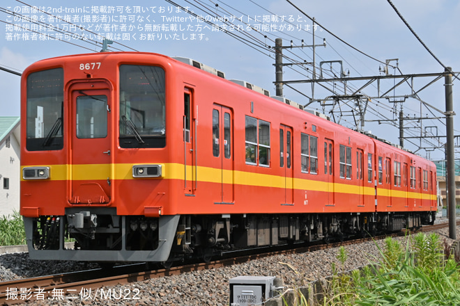 せんげん台～武里間で撮影された【東武】8000系8577F使用「ありがとう8500型8577編成ツアー」催行