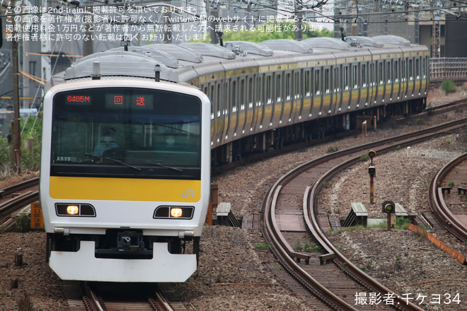 恵比寿～渋谷間で撮影された【JR東】E231系ミツA515編成　東京総合車両センター出場回送