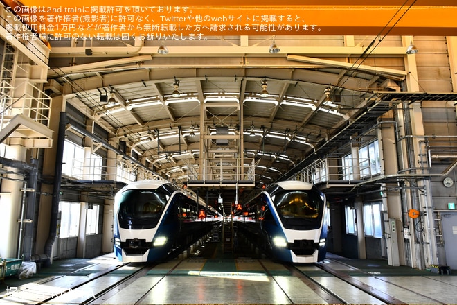 東大宮操車場で撮影された【JR東】「朝活サマー!サフィール踊り子2編成・検修庫撮影会」開催
