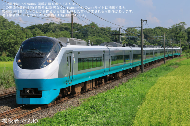 須賀川～安積永盛間で撮影された【JR東】E657系K17編成(グリーンレイク色)郡山総合車両センター入場回送
