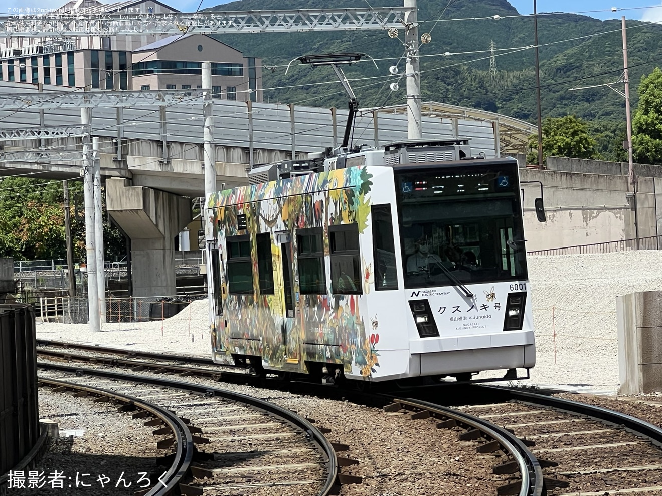 【長崎電軌】路面電車「クスノキ号」ラッピング運転中の拡大写真