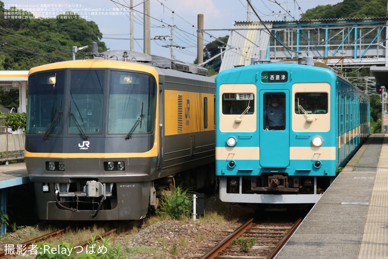 【JR西】キヤ141系第2編成使用の筑肥線・唐津線検測にて103系リバイバルカラーとの遭遇もの拡大写真