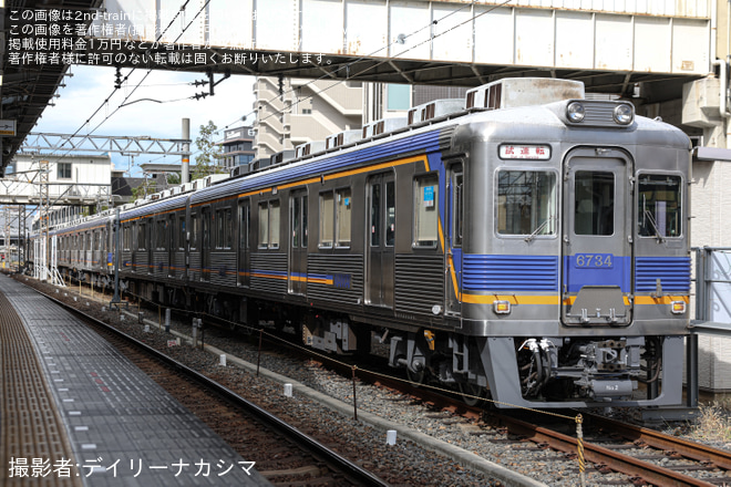 堺東駅で撮影された【南海】6000系6023F+6300系6334F千代田工場出場試運転