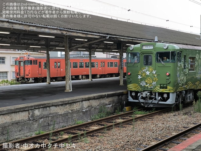 【JR西】キハ47-7003+キハ47-7004「◯◯のはなし 」を使用した運転再開に向けた地上設備確認試運転
