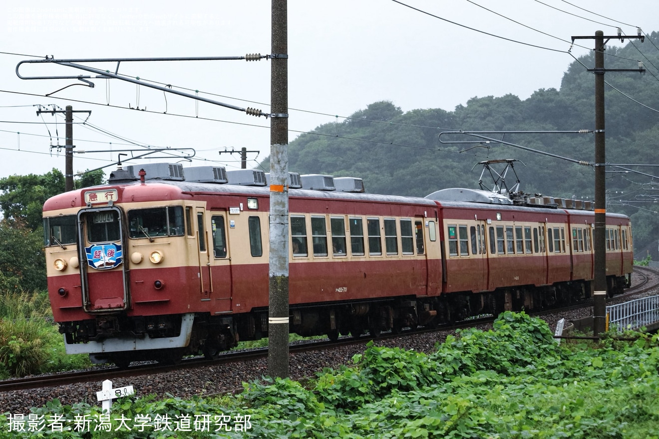 【トキ鉄】413・455系を使用して新潟大学鉄道研究部主催の団体臨時列車「新大急行号」が運転の拡大写真