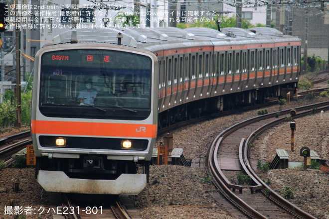 恵比寿～渋谷間で撮影された【JR東】E231系ケヨMU31編成 東京総合車両センター出場(202509)