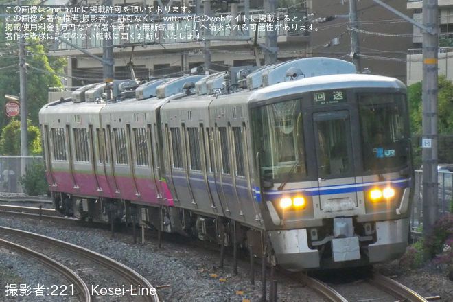 【ハピライン】521系HF07編成吹田総合車両所本所出場回送を島本～山崎間で撮影した写真