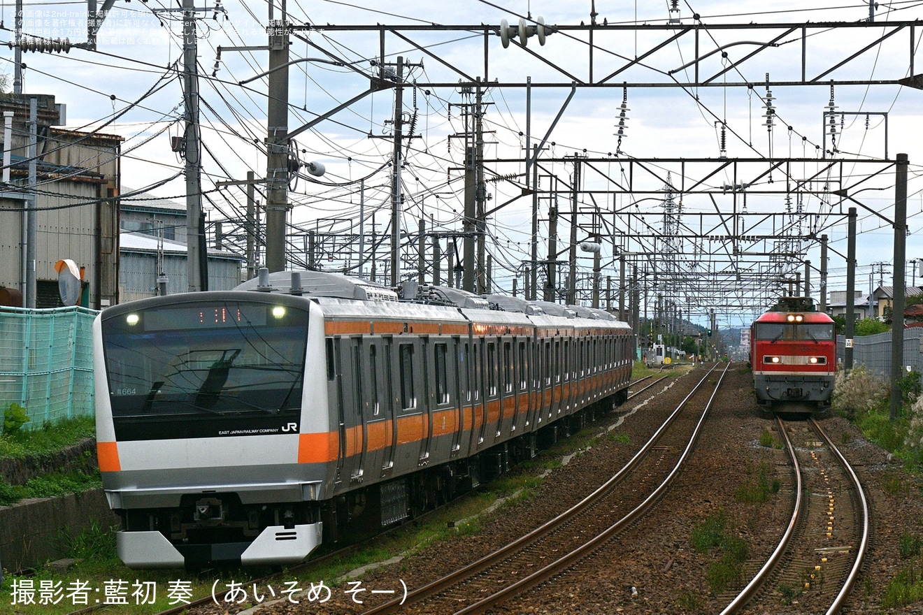 【JR東】E233系0番台青664編成秋田総合車両センター構内試運転の拡大写真