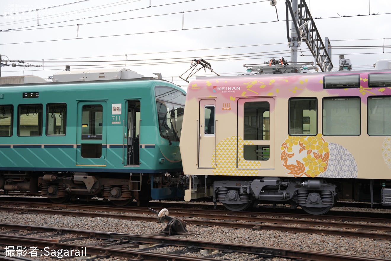 【叡電】101号車「舞」が構内入換の拡大写真