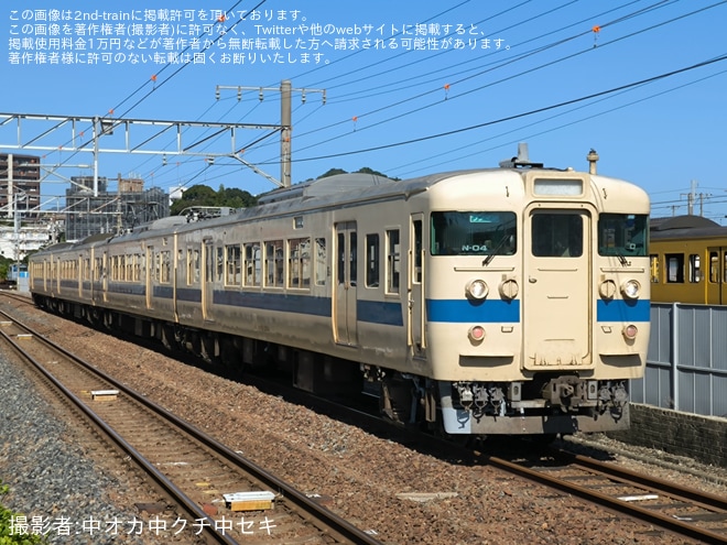 【JR西】115系N-04編成(瀬戸内色)が踏切事故後の修繕を終えて構内試運転