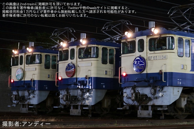 下関総合車両所下関支所で撮影された【JR西】事前申込制イベント「国鉄型機関車EF65夜間展示会 in 下関」開催
