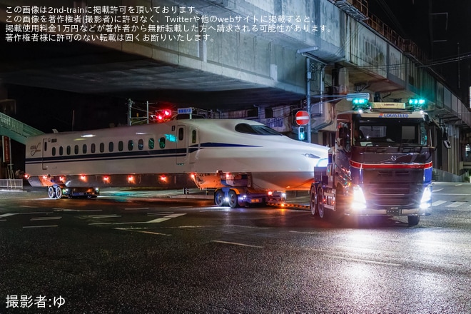 【JR西】N700S H6編成搬入陸送を不明で撮影した写真