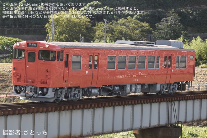 【JR西】キハ47形キハ47-42後藤総合車両所本所を出場し試運転を不明で撮影した写真