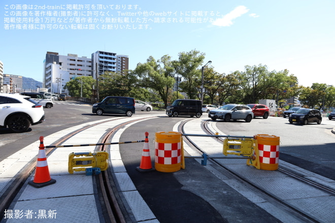 【広電】的場町電停付近の工事が進行中を不明で撮影した写真