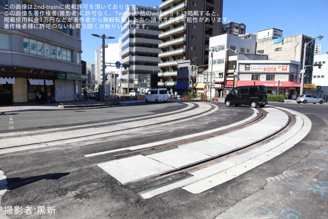 【広電】的場町電停付近の工事が進行中を不明で撮影した写真