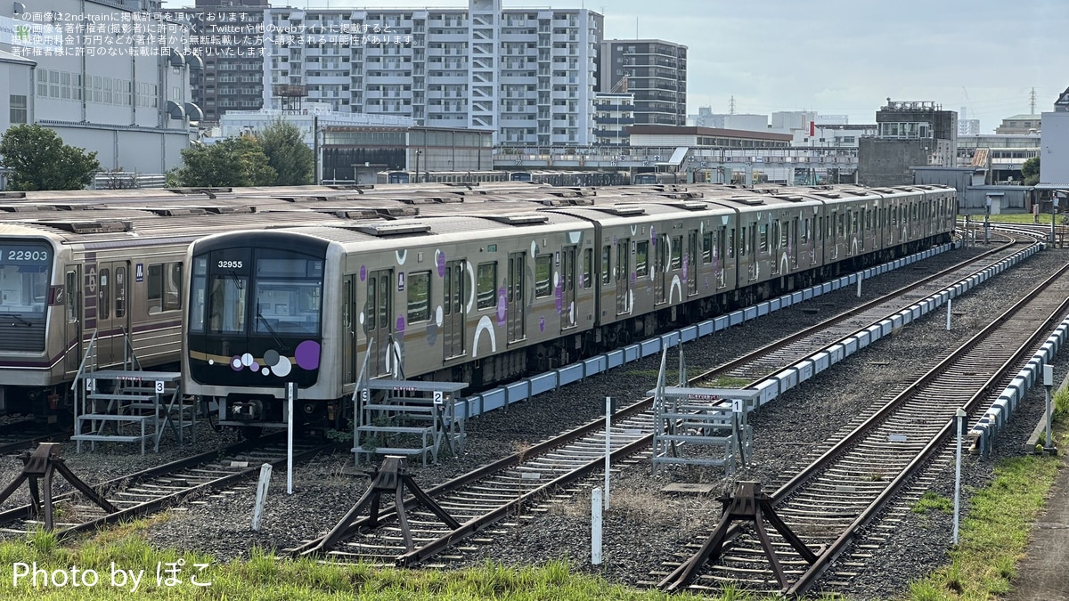大阪メトロ】30000A系32655Fが、谷町線仕様の姿で大日検車場で留置中