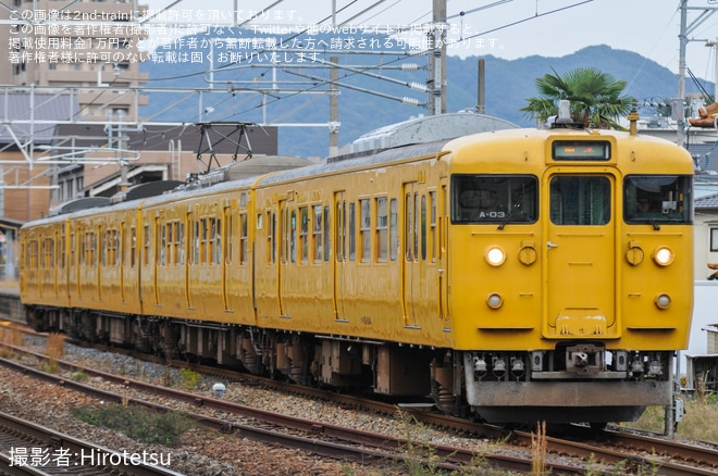 【JR西】115系A-03編成廃車回送を不明で撮影した写真