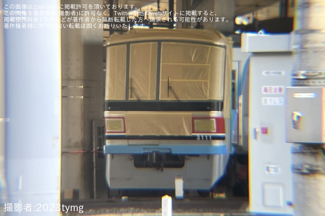 【東急】3000系3111Fが新塗装への外観変更作業が元住吉検車区にて実施を元住吉検車区付近で撮影した写真