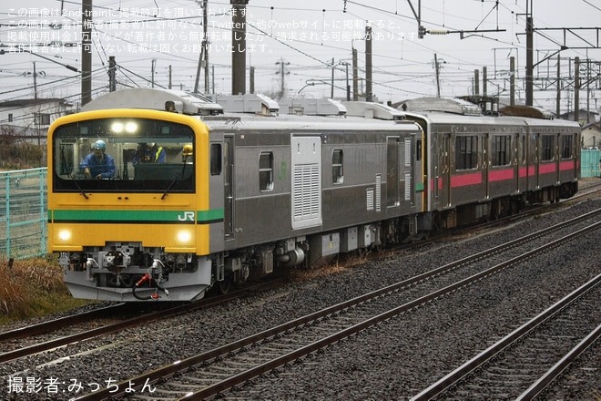 【JR東】GV-E197系による故障車両(701系を想定)救援牽引訓練を不明で撮影した写真