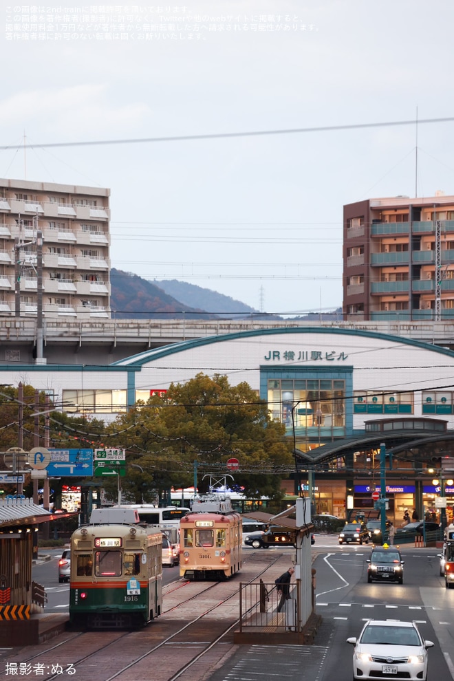 【広電】3100形3101号が試運転を不明で撮影した写真