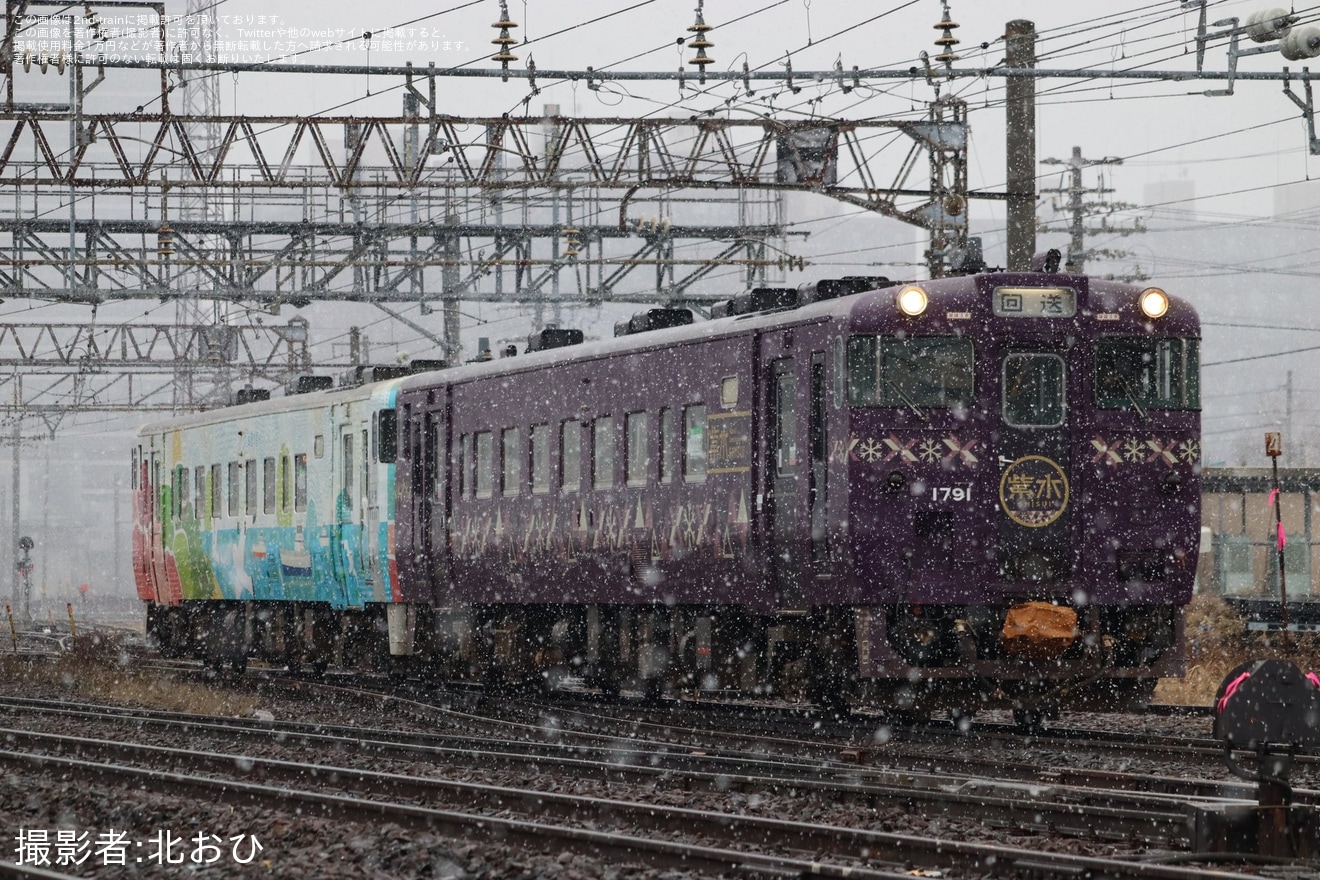 【JR北】キハ40-1791「紫水号」+キハ40-1809「道南海の恵み」車輪削正返却回送の拡大写真
