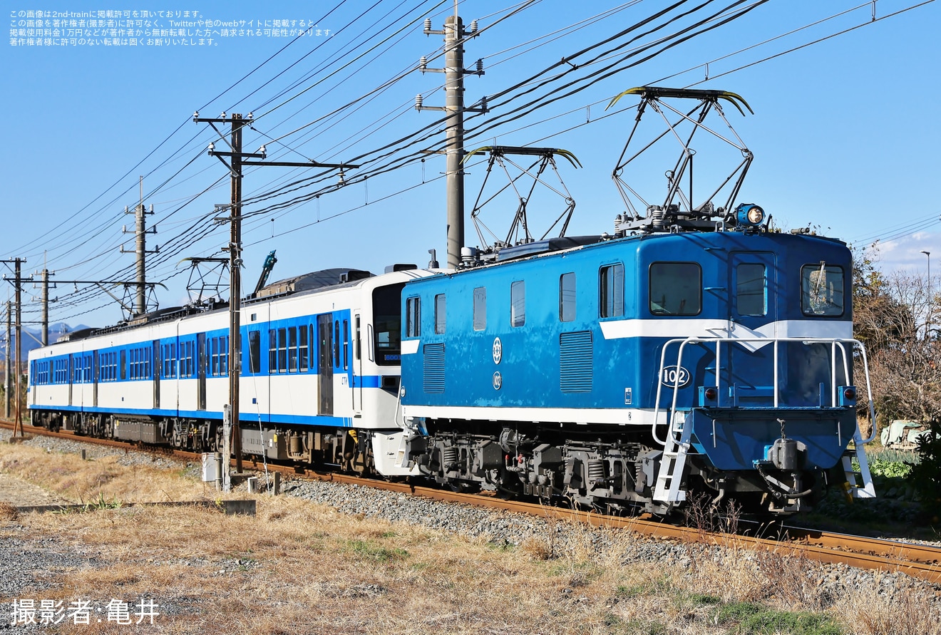 【秩鉄】6000系6001Fがデキ102に牽引され皆野から広瀬川原車両基地の間で救援回送の拡大写真