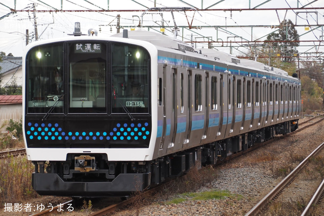 【JR東】仙石線のE131系800番台センN8編成がJ-TREC新津事業所を出場し試運転を不明で撮影した写真