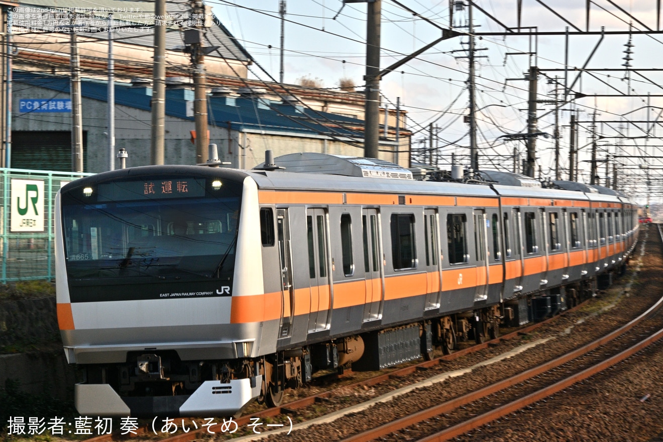 【JR東】E233系青665編成秋田総合車両センター構内試運転の拡大写真