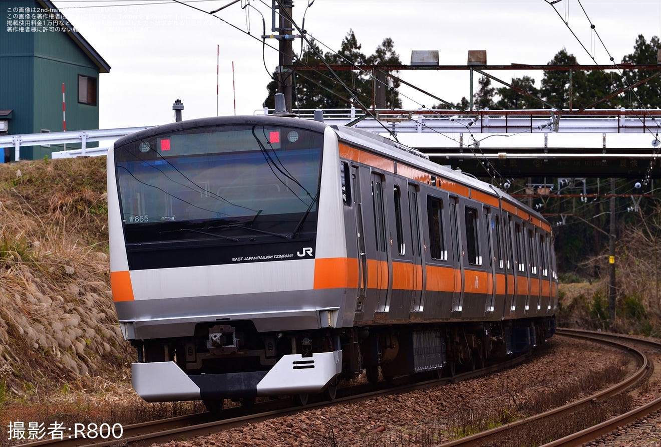 【JR東】E233系P518編成+青665編成秋田総合車両センター出場配給の拡大写真
