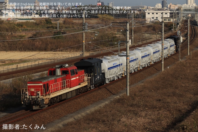 【JR貨】タキ1300の量産車6両(14~19)日本車両出場甲種輸送を不明で撮影した写真