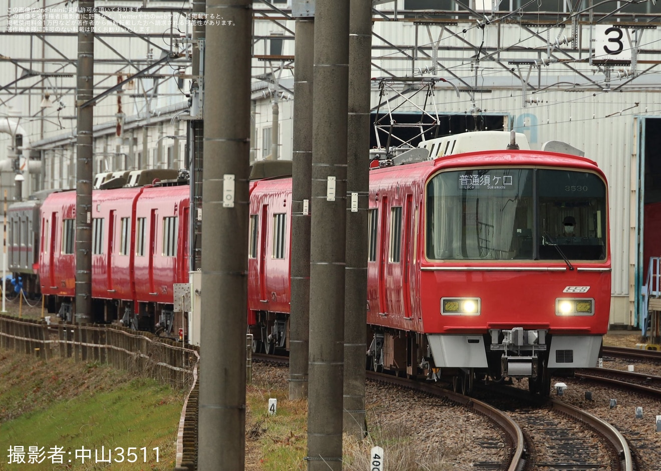 【名鉄】3500系3530F舞木検査場での更新工事を終えて出場試運転 の拡大写真