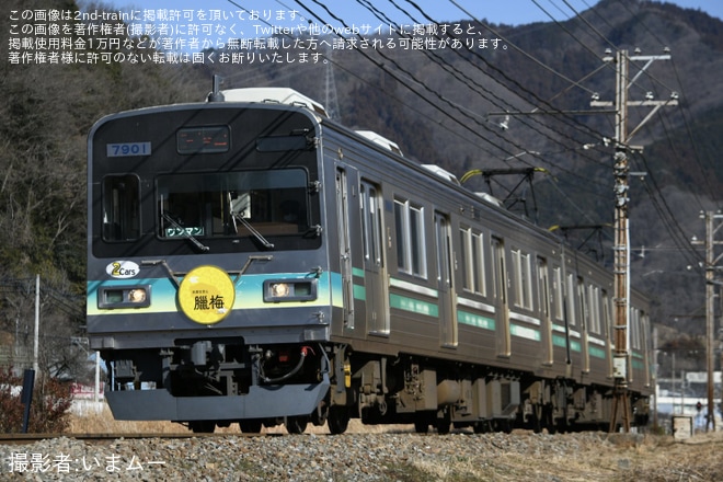 【秩鉄】7800系使用「ロウバイ号」ヘッドマークを取り付けて運行開始を不明で撮影した写真