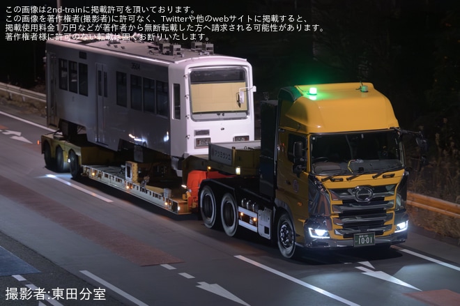 【豊鉄】モ3500形3504号車が京王重機北野事業所から豊橋鉄道赤岩口検車区まで陸送（1枚目）