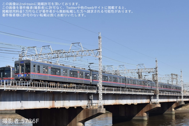 【京成】3500形3508-3507+3544編成(ワンマン対応車)が動揺測定に使用されるを京成高砂～青砥間で撮影した写真