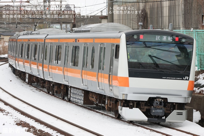 【JR東】E233系青666編成秋田総合車両センター構内試運転を不明で撮影した写真