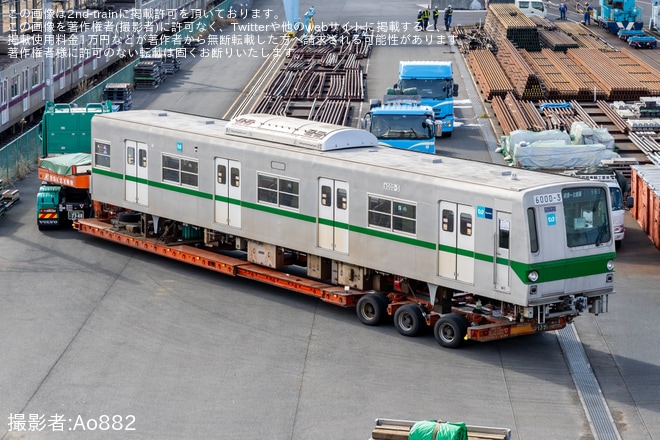 【メトロ】6000系ハイフン車が新木場車両基地から深川検車区行徳分室まで陸送を不明で撮影した写真
