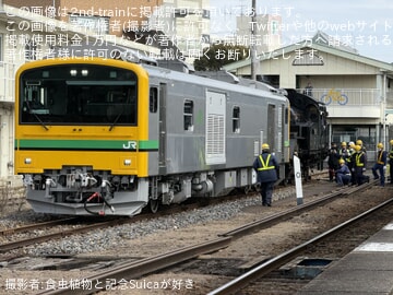 【真岡】GV-E197系TS08編成のうち1両がC12-66と連結訓練