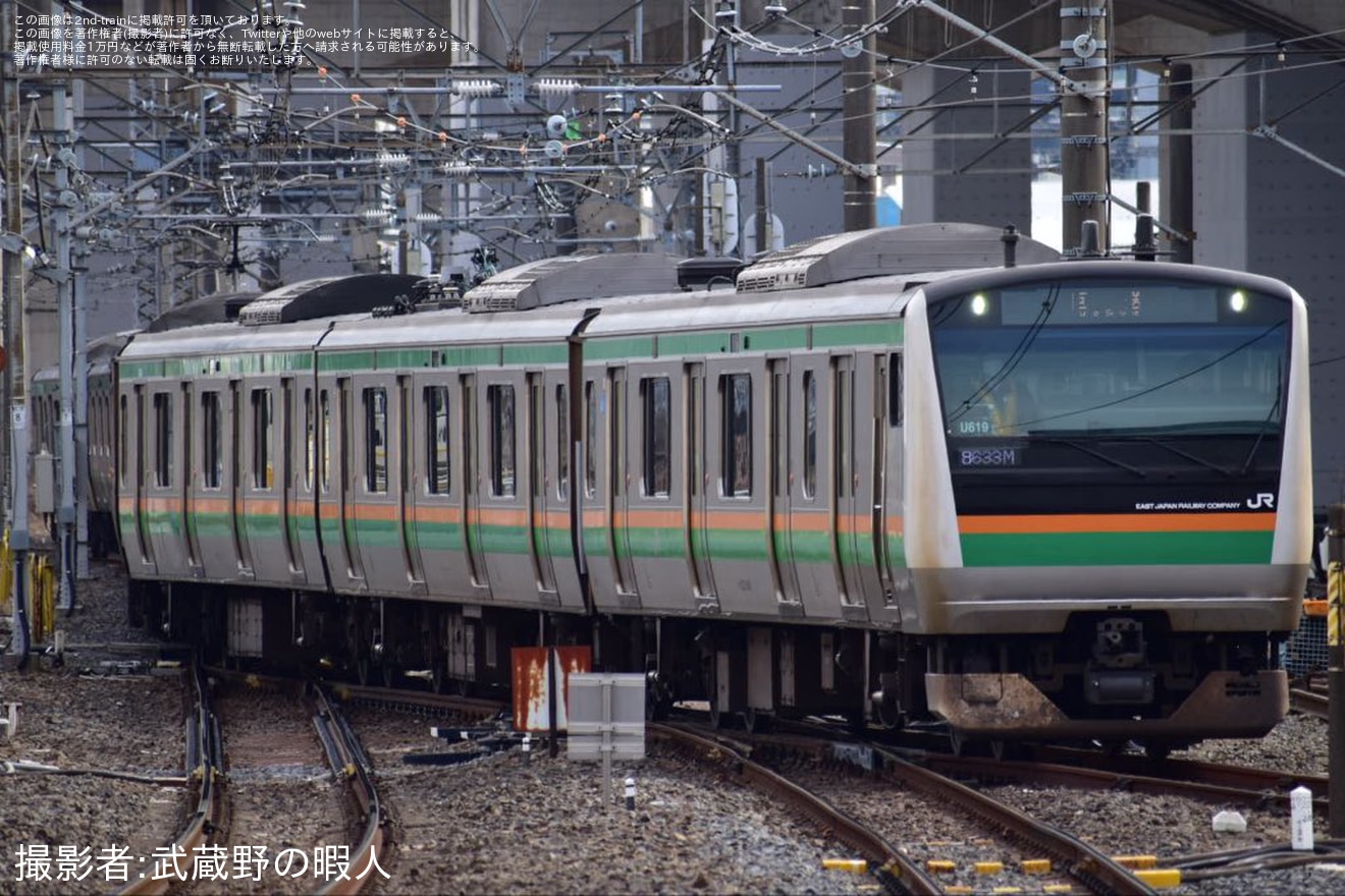 【JR東】宇都宮線の古河〜野木間で架線当該のE233系U619編成大宮総合車両センター入場回送の拡大写真