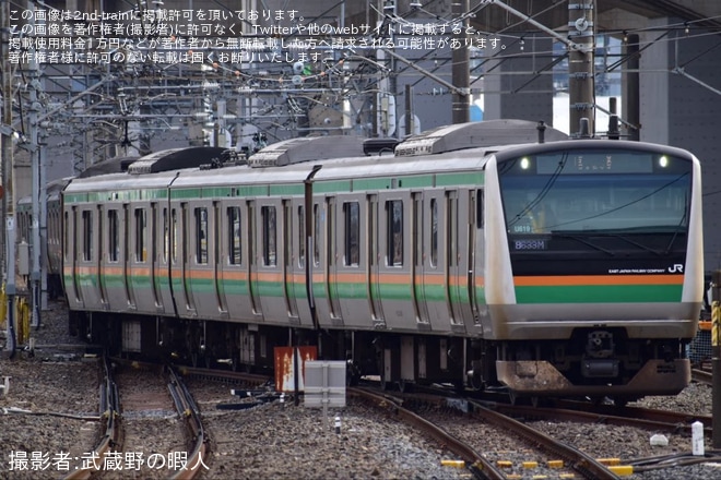 【JR東】宇都宮線の古河〜野木間で架線当該のE233系U619編成大宮総合車両センター入場回送（1枚目）