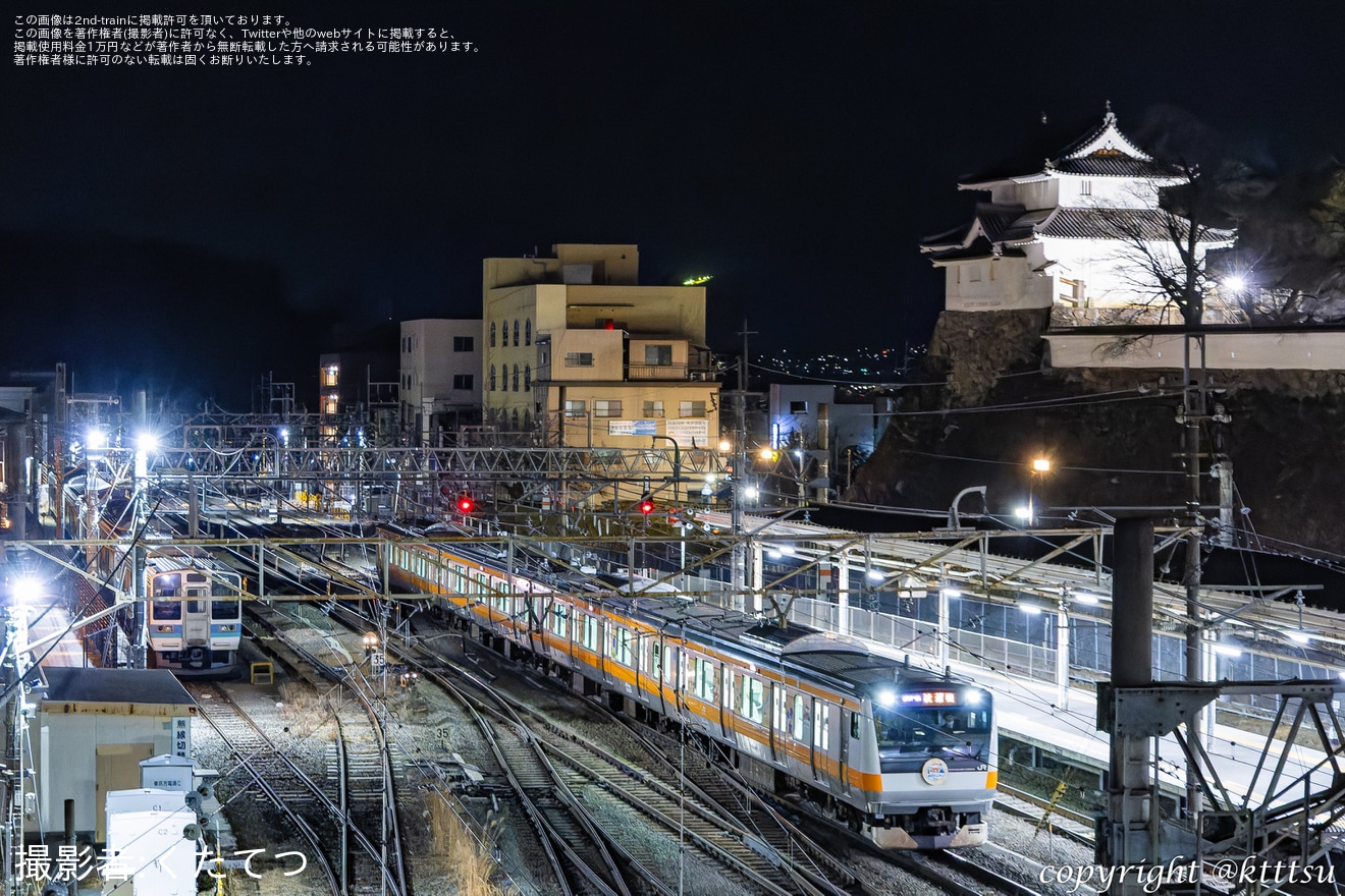 【JR東】E233系トタP524編成（東京アドベンチャーラインヘッドマーク取り付け）が、小淵沢まで試運転の拡大写真