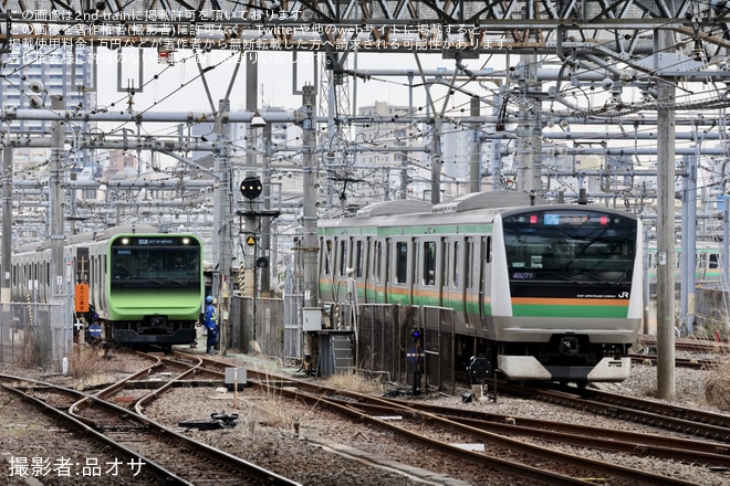 【JR東】E235系トウ44編成東京総合車両センターから出場を不明で撮影した写真