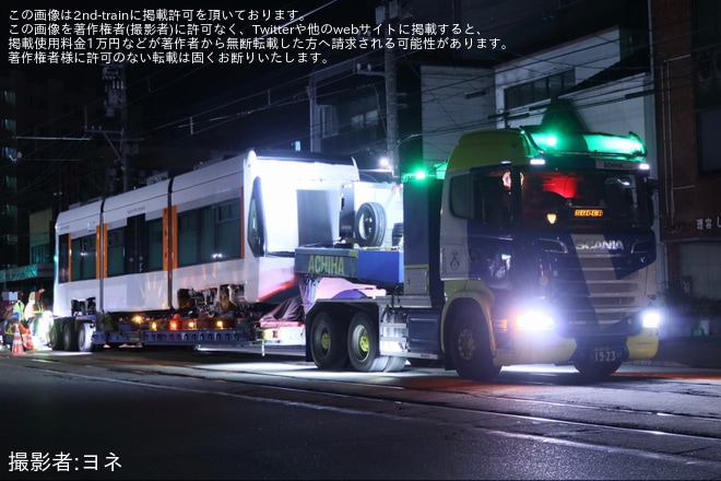 【地鉄】T100形5次車「サントラム」T105号車の陸送・搬入（1枚目）