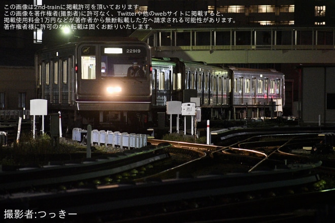 【大阪メトロ】22系22619F(新20系未更新車最後の編成)が大日検車区から森之宮検車区を経由し緑木車両工場へ回送（2枚目）