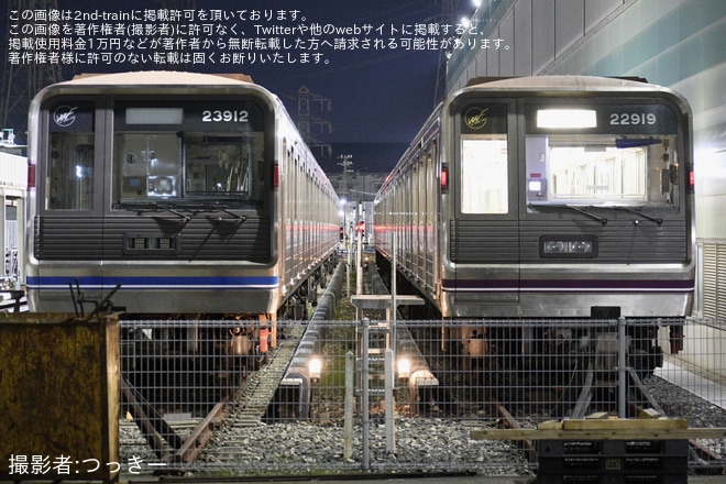 【大阪メトロ】22系22619F(新20系未更新車最後の編成)が大日検車区から森之宮検車区を経由し緑木車両工場へ回送（4枚目）