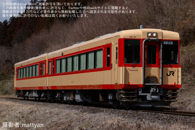 【JR東】キハ111-3・キハ112-3が「おもいで車両」となり磐越東線で出場試運転（1枚目）
