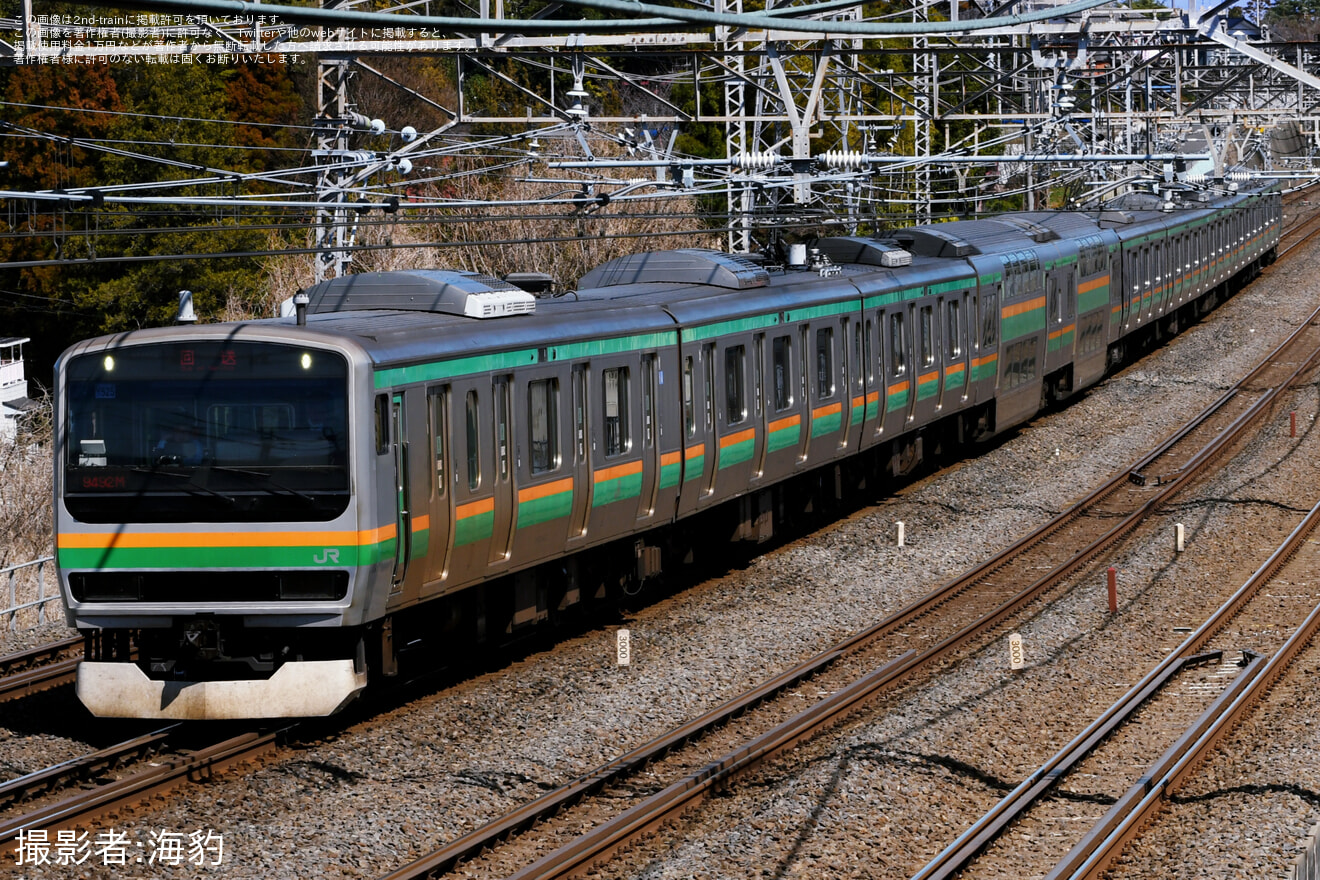 【JR東】E231系1000番台ヤマU525編成松戸車両センター我孫子派出での車輪転削に伴う返却回送の拡大写真